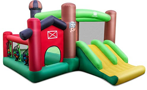 COSTWAY Castello Gonfiabile per Bambini, Casa Gonfiabile con Doppio Scivolo, Trampolino, per 3 Bambini di 3-10 Anni, con Borsa di Trasporto e Kit di Riparazione, 356 x 330 x 220 cm (Con soffiatore)
