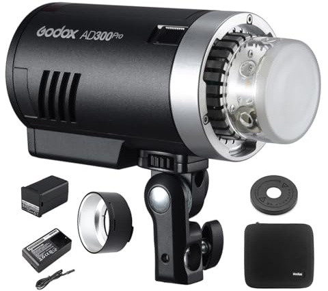 Godox AD300Pro Flash esterno stroboscopico portatile 2.4G Wireless 300Ws 5600K TTL 1 / 8000s Sincronizzazione rapida 0.01~1.5s Tempo di riciclaggio 320 volte Flash a piena potenza 2600mAh