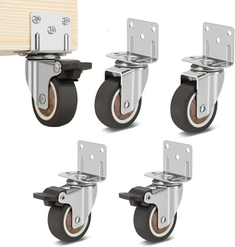 Ruote per Mobili con Piastra di Montaggio a L 4 Pezzi 1,25 Ruote per Carrello con Freno Ruote Piroettanti Gomma per Presepi Mobili Supporto per Fiori (2 con Freni+2 senza Freni)