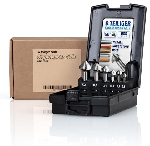 NTG Kegelsenker Set, 6,3-20,5 mm, 6-tlg, Kegelsenker 90°, HSS Stahl, Senker u. Entgrater für Holz, Metall und Kunststoff inklusive Aufbewahrungsbox - präzise & sorgfältig arbeiten -