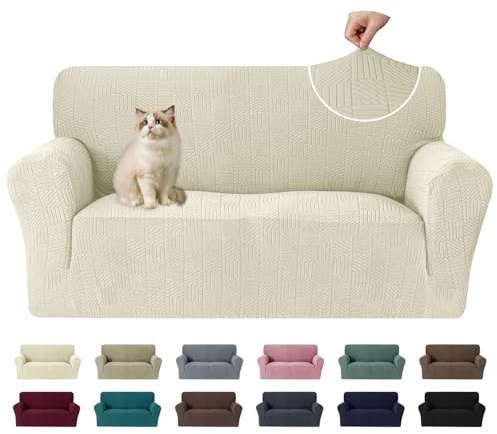 Ystyle Funda de Sofá 2 plazas, Universales Fundas para Sillones Elástica con Reposabrazos, Cubre Sofa Antideslizante Antimanchas, Protector de Muebles para Perros y Mascotas, Beige