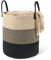 HDRNT Cesto per la biancheria in cotone, 45 l, con manico, intrecciato, per la biancheria, per la cameretta dei bambini, il bagno (35 cm x 40 cm) (beige+nero)