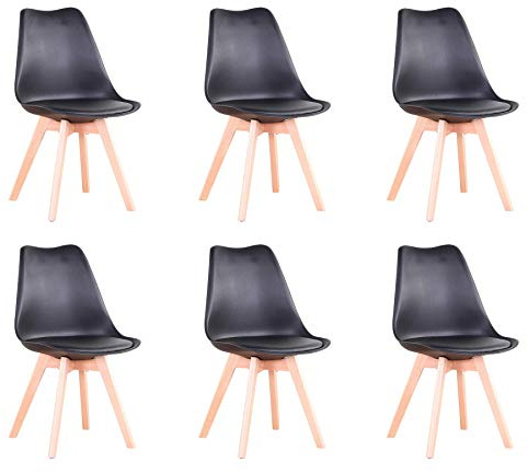 DEYARNA HOME Set di 6 Sedie da Pranzo Moderne, Sedie Imbottite per la Sala da Pranzo, Sedie da Cucina Scandinave con Gambe in Legno di Faggio (Nero)
