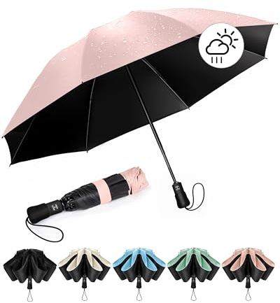 Chakipee Kompakter Reise Regenschirm Groß Sturmfest – Automatik Taschenschirm Tragbarer UV-Schirm für Damen und Herren, 210T Beschichtung 106 cm Spannweite 8 Rippen Taschenschirme Rosa