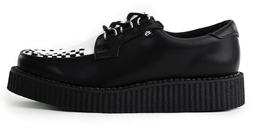 T.U.K Anarchic Creeper by Zapatos de Cuero para Hombres y Mujeres - Color Black White Leather - Gothic to Punkrock - Brothel Creepers - Zapatos de cuña con Cordones - Talla EU41