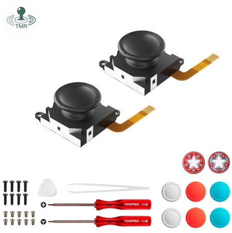 AKNES GuliKit TMR Joysticks Reparationskit för Switch OLED/Switch/Switch Lite JoyCon, No Drift Magnetic Stick Reservdelar för Joycon, med Reparationsverktyg, 4 Färger Stick Kepsar - 1 par