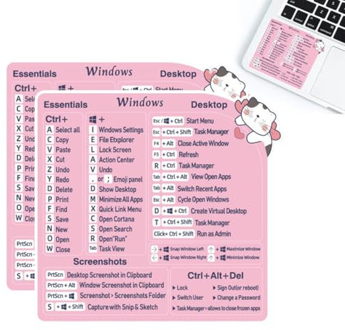 Adhesivo para Atajos de Teclado, 2Pcs Etiqueta abreviada, Pegatinas de Acceso Directo de Windows, Aumente su productividad con los atajos esenciales