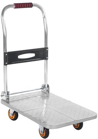 Carro de plataforma resistente, plataforma plana con capacidad de 150 kg, alfombrillas de goma y ruedas de goma TPR, construcción de acero de 60 x 40 cm para un fácil transporte