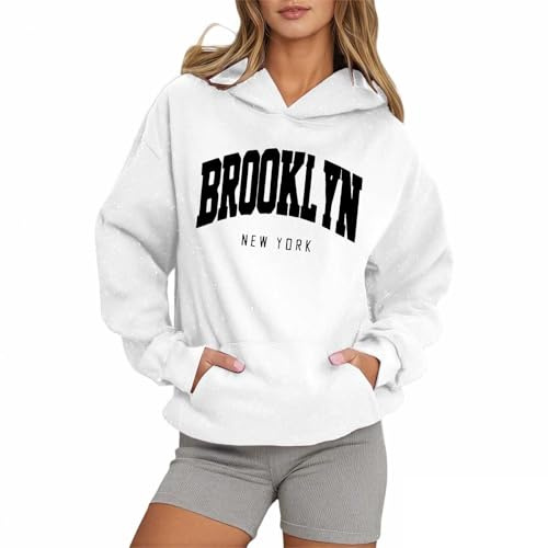 Felpa con cappuccio da donna Brooklyn New York Workou con scritta grafica grafica comoda leggera pullover felpe per adolescenti casual con cappuccio maglioni essenziali top vestibilità ampia abiti
