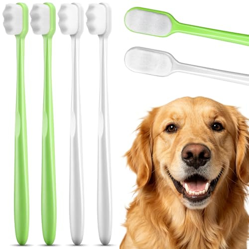 Soft Dog Toothbrush 4PCS Cat Toothbrush for Small Medium Large Dogs and Cats, Soft Bristles Pet Teeth Brush for Easy Dental Cleaning Oral Care, Green White