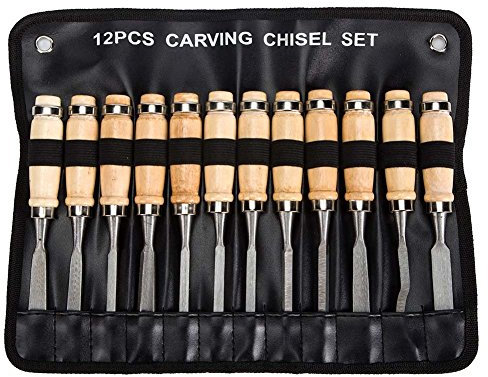 Profesional para tallar madera cincel Set - Eleoption Pack de 12 Sharp carpintería herramientas con funda de transporte - Madera cuchillo para trinchar Kit perfecto vez novatos Escultura madera