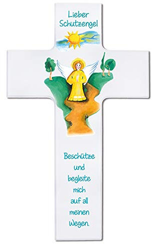 FRITZ COX Kinderkreuz Schutzengel begleite mich 15cm weiß- das ideale Kinderkreuz für Zuhause
