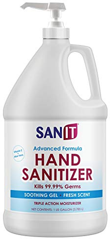 Sanit Moisturizing Hand Sanitizer Gel 70% Ethyl Alcohol - Kills 99.99% Germs, Advanced Formula with Vitamin E and Aloe Vera - Soothing Gel, Fresh Scent, Made in USA - 1 Gallon with Easy to Use Pump