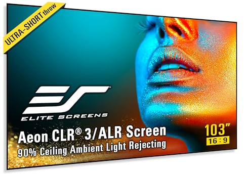 Elite Screens Aeon CLR3 103” UST ALR Projector Screen, Edge-Free Fixed Frame, 90% Ceiling Light Rejecting, Grey Screen for Ultra Short Throw Projectors, Home Theater & Gaming – AR103H-CLR3