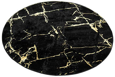CARPETIA Teppich modern Wohnzimmerteppich Marmor Optik schwarz Gold Größe 200 cm Rund