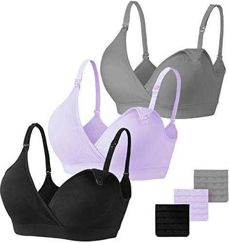 Soutien-Gorge D'Allaitement 3pcs Soutien-Gorge De Maternité Sans Fil Sans Fil Soutien-Gorge De Maternité à Col V Avec Extensions De Soutien-Gorge SuppléMentaires Allaitement Et Sommeil Pour Les Femmes