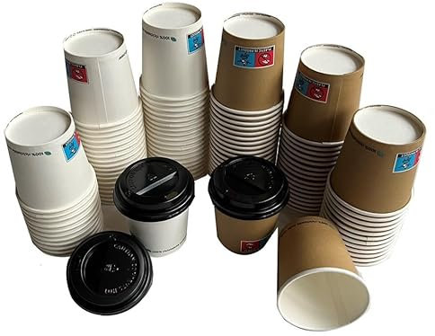 Nicoletti kit bar 200 pezzi : 100 bicchierini di carta bianchi e avana, bicchiere caffe monouso in cartoncino 4OZ / 100ml, bicchieri ideali espresso asporto con 100 coperchi CARTONCINO coffee to go