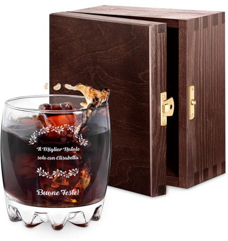 Maverton bicchiere da whiskey - in vetro da 310 ml - incisione personalizzata - perfetto per bourbon e drink - pensiero speciale per Natale e Capodanno - ottimo per acqua - buone feste!