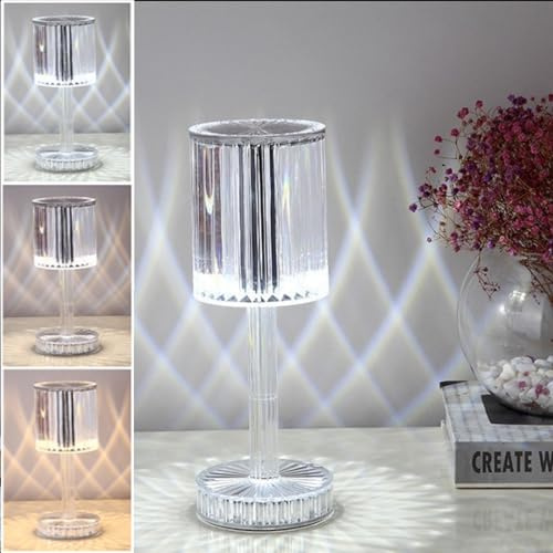 XRR Lampada di cristallo, lampada da tavolo in acrilico con controllo toccante 3D diamante con attenuazione continua, ricaricabile tramite USB, luce notturna per feste, cena Decor luce creativa