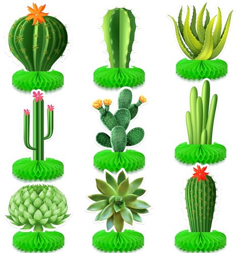 KatchOn, Cactus Centerpieces for Tables - Pack of 9, Cactus Party Decorations | Cactus Honeycomb, Fiesta Party Decorations | Cactus Table Decor, Desert Party Decorations | Mexican Party Decorations