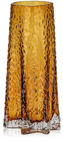 Dekovase Glasvase Dekorative Blumenvase aus Glas mit Sternförmiger Boden, Tischvase Väschen Höhe 23,5cm, Minimalistisch Geriffelt Vasen für Tisch Hochzeit Fensterbank Dekoration