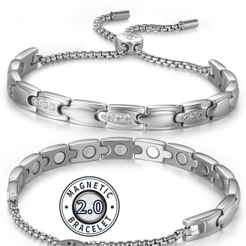 RainSo Stainless Steel Magnetic Bracelet for Women - Adjustable Sliding Lock Clasp with Crystal Accents | Silver Plated Jewellery | Luxury Presentation Box