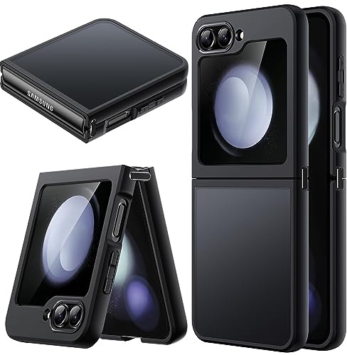 JETech Matte Case for Samsung Galaxy Z Flip 5 2023, Translucent Frosted PC Back with Shock-Absorbing TPU Frame Protective Phone Cover (Black)