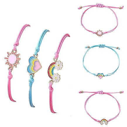 Lucien 3 Stück Armband Mädchen, Freundschaftsarmband Kinder Einstellbare Geflochten Armband, Regenbogen Rrmband für Mädchen Geschenke und Kinder Mitgebsel Kindergeburtstag (Herz)