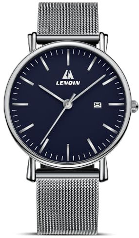 LN LENQIN Uhren Herren Edelstahl Herren Uhr 30m wasserdichte Armbanduhr Analoge Quarz Uhr Mode Freizeit Uhren für Männer
