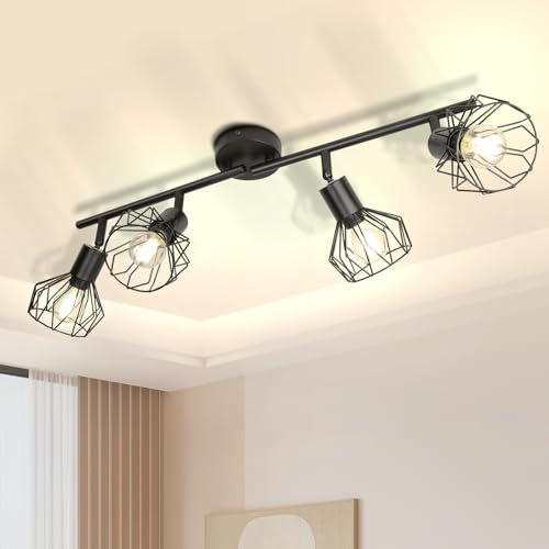 CHENBEN Deckenstrahler 4 Flammig,Strahler Deckenleuchte Schwarz 350°Spotleuchte Wand E14 Wohnzimmerlampe Decke für Küche Schlafzimmer,Nein E14 Leuchtmittel