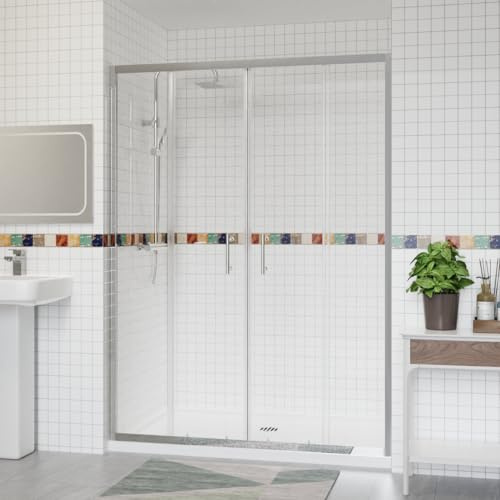 Aquariss 1400x1900mm Sliding Double Shower Enclosure for Wetroom Cubicle with 6mm Easy Clean Glass Shower Screen Door Chrome