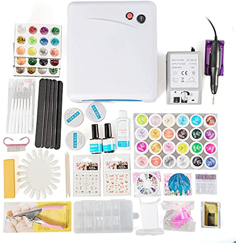 Set di smalto UV per unghie, set completo con fresa, 36 W, lampada UV gel per manicure, set per unghie con 100 pezzi