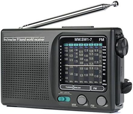 DLOETT Radio Portable FM MW(AM) SW (Ondes Courtes) 9 Bandes récepteur Mondial Haut-Parleur de Poche rétro