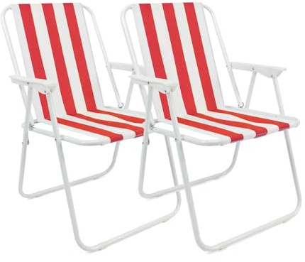 The Secret Home Pack 2 Sillas de Playa Plegables y Ligeras | Silla de Exterior para Camping, Jardín y Terraza | Estructura de Metal Resistente y Tela de Poliéster Rayas |Asiento Portátil (Multicolor)