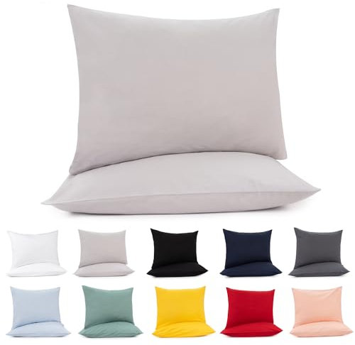 Lotusein Kissenbezug 40x60 cm (2er Set) - Grau - 100% Jersey Baumwolle 175 g/qm Kissenbezüge - Kissenhülle für Kissen mit Reißverschluss - Oeko-Tex Zertifiziert