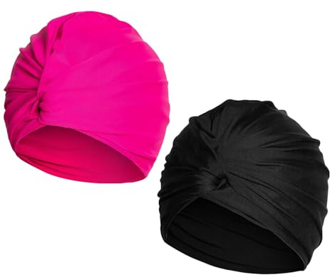 2 gorros de natación plisados de doble capa con protección auditiva, bandana, monocolor para mujer, cuidado del cabello para nadar y ducharse