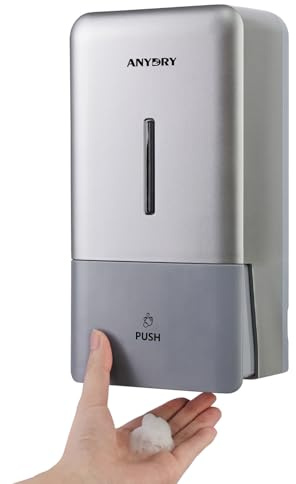 anydry Dispenser Schiuma a Parete 800ml Manuale con Finestra Visibile, Tecnologia Schiuma Avanzata, Ricarica Semplice per Uso Domestico/Commerciale 1006F (Argento)