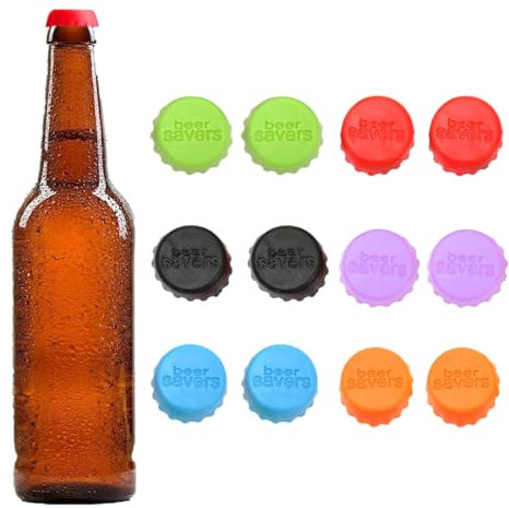 WeddHuis 12 Pezzi Ricaricabili Silicone Tappo Bottiglia, Tappo Bottiglia, Corkscrew, Sigillo Tappo Bottiglia per Birra, Bottiglie di Vetro (6 Colori, Multicolore)