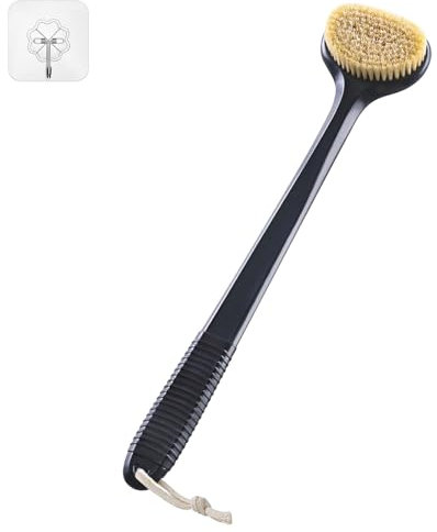 VANZAVANZU Spazzola per la schiena per doccia, bagno con manico antiscivolo lungo 43 cm, spazzola per il corpo per la pulizia del corpo, spazzola per la schiena per uomini e donne, setole di cinghiale