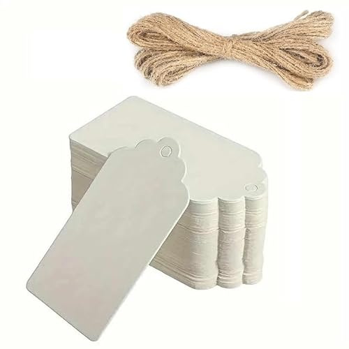 TECHZOCO Etiquetas de Papel Kraft, Etiquetas de Regalo, etiquetas con Cuerda de Yute para Manualidades, Etiqueta Kraft navidad, Diseño rectangulares, 9 x 4 cm, Incluye cuerda, 100 unidades
