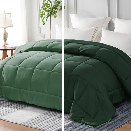 Whale Flotilla Edredón 200 x 200 cm, 300 g/m², Microfibra Suave, Transpirable, para Cama 105/120, Edredón Acolchado para 4 Estaciones, Verde Oscuro/Verde Gris
