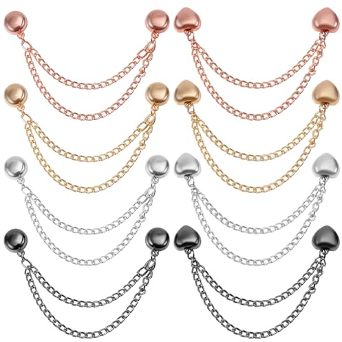 8pcs Magnet Clothing Pins, Heart Round Magnetic Clothing Clips with Chain Multi-Use Strong Magnet Pin Magnetic Button Clips for Fixing Hijab Clothes Hem Long Pants Shirts Sleeves (4 Colors)
