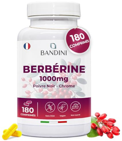 Bandini® Berberina 1000mg pura alto dosaggio | 180 compresse vegane - Berberin HCl da Berberis Aristata al 97% + Cromo e Pepe Nero | Massimo assorbimento - Funzione digestiva, epatica, intestinale