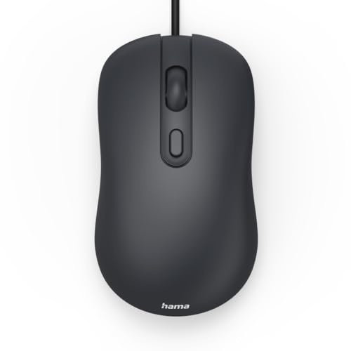 Hama 1,8 m CM-100 trådbunden optisk mus, Ambidextrous, tysta tangenter, 4 knappar, justerbar DPI 1 000/1600/2000, USB-A, polymerskridskor, plug and play, svart