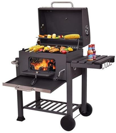 Barbecue au Charbon de Bois 3 en 1, Portable et Pliable, XXL Grill à Charbon avec Couvercle Double Zone de Cuisson, 136 cm, avec Roues et Tablettes Latérales