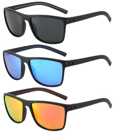 JiaYouLC 3PCS Unisex Polarized Sunglasses & Accessories UV400 Protection Rectangular Mens Women Sun Glasses Retro Eyewear for Outdoors Sports Golf Cycling Fishing Hiking
