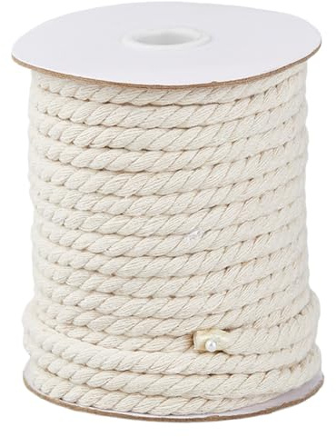 DICOSMETIC Cordon torsadé en coton naturel de 6 mm pour couture, tapisserie, motif floral blanc naturel, pour loisirs créatifs, corbeilles et loisirs créatifs - 20 m x 0,6 cm