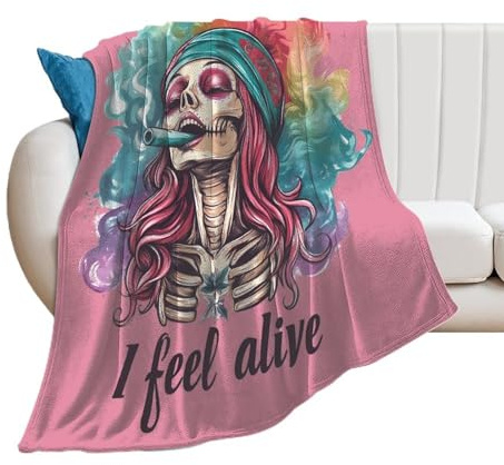 Skeleton Smoking Weed Fleece Throw Blanket for Women Men Lightweight Bed Blanket for Couch Home Decor