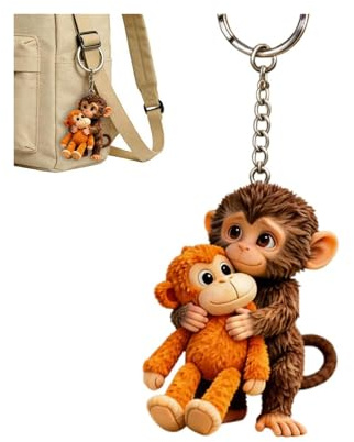 Protect Punch The Monkey, portachiavi 3D carino madre e bambino con scimmia in resina portachiavi decorazione per zaino borsa chiavi, Stile 3, Taglia unica