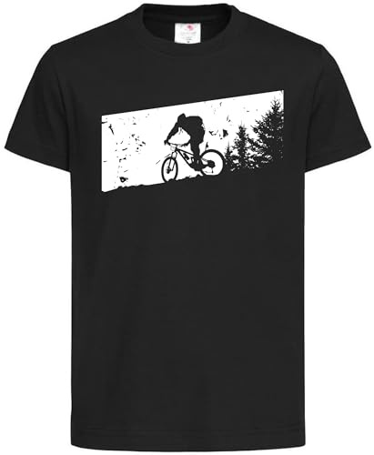 Baddery Cykel-t-shirt barn – MTB Forest Peak – mountainbike & downhill motiv – skjorta för pojkar och flickor, Svart opal, 158-164